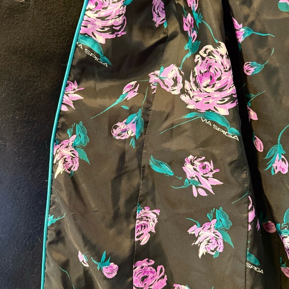 Black Via Spiga Wool Peacoat w/ floral lining! Belted waist and longer length! - Picture 3 of 6